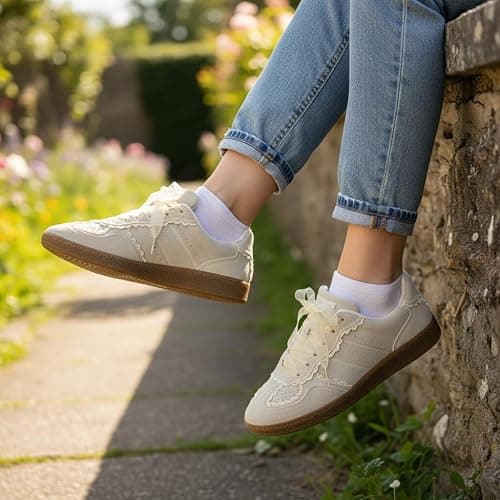 CUSHIONAIRE Belinda Women’s Lace Detail Casual Sneakers – Elegant Ribbon Lace-Up Shoes with Memory Foam thumbnail 6