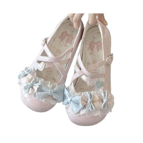 ZQW Lolita Lace Bow Heart Ballet Round-Toe Low Heel Mary Jane Shoes for Women Sweet Kawaii Footwear Cosplay Party Daily Wear - Image 1