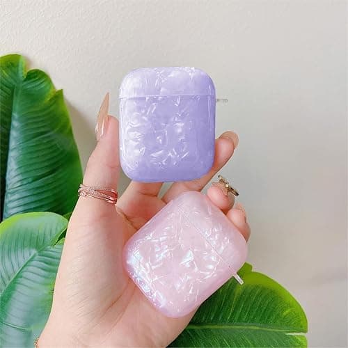 Olytop for Cute Glitter Airpods 2nd/1st Generation Case with Cleaner Pen,Shell Pattern Airpods 2/1 Gen Cover Protective Skin Girl Women with Luxury Pearl Keychain for Apple iPod 2nd/1st Gen - Purple thumbnail 6