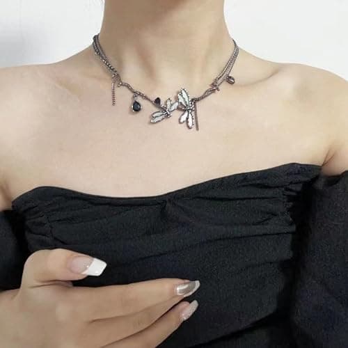 Zurlcdye Dragonfly Choker Necklace Vintage Luna Moth Necklace for Women Water Drop Geometric Pendant Jewelry Party Outfits Accessories Inspired Gifts thumbnail 7