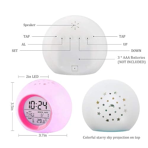 Tarklanda Kids Alarm Clock,Moon Stars Projector Alarm Clock,7 Color Changing Night Light,Snooze Touch Control Temperature for Kids’ Bedroom, Digital Clock for Girls Boys Children thumbnail 3