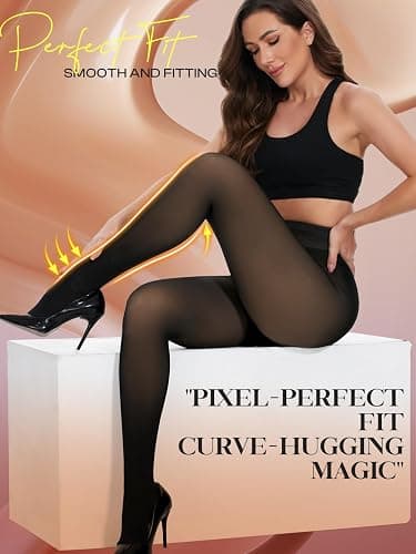Tyusatu Fleece Lined Tights Leggings Women Black,Fleece Lined Tights Thermal Warm or Winter Skintone Sheer thumbnail 5