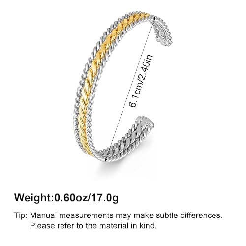 VEDAIM Two Tone Bracelet for Women Braided Twisted Cuff Bracelet Gold Silver Mixed Metal Statement Bracelet Adjustable Jewelry thumbnail 5