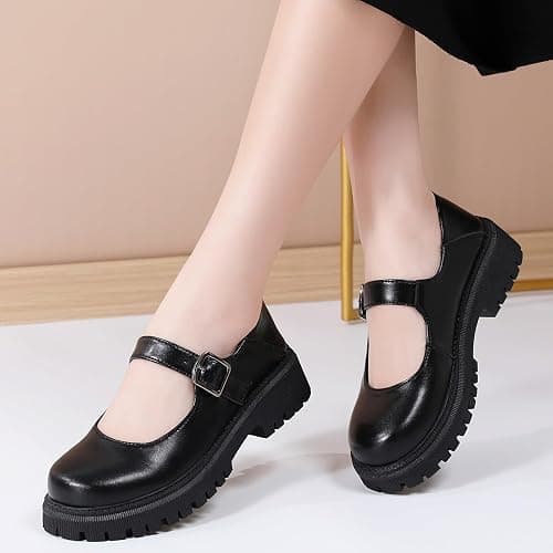 XMM Mary Jane Shoes Platform Chunky Mary Janes for Women Ladies Comfort Leather Round Toe Non-Slip Dressy Casual Cute Girls School Work Shoes thumbnail 9