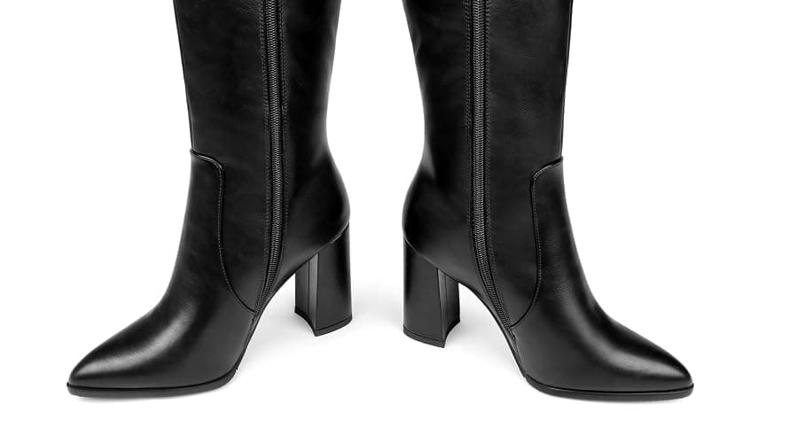 COLETER Women's Knee High Boots Pointed Toe Chunky Gogo Boots Zipper Block Heeled Tall Dress Boots thumbnail 7