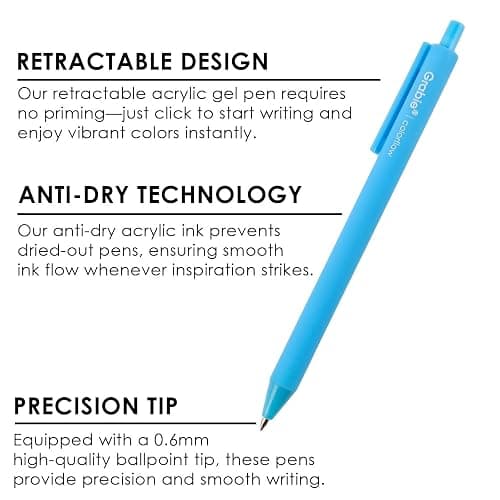 Grabie Acrylic Gel Pens, 0.6mm Fine Point Retractable Gel Pens for Journaling Note Taking, Pack of 12 thumbnail 2