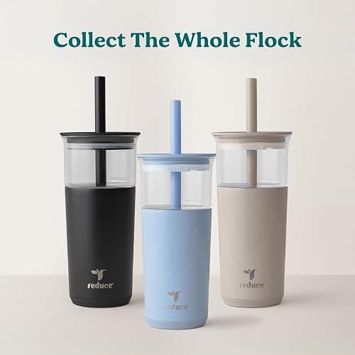 REDUCE Aspen - 20oz Vacuum Insulated Glass Tumbler - Extra Wide Straw & Lid | Keeps drinks cold for 12 hours, ideal for iced coffee, smoothies & boba, dishwasher safe, soft base thumbnail 6