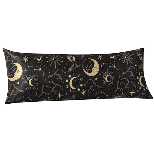EXQ Home Satin Pillowcase for Hair and Skin - Black Printed Silk Body Pillowcase 20x54 inches - Body Pillow Cases with Envelope Closure, Gifts for Women Men thumbnail 8