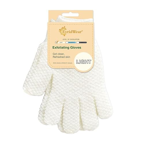 Evridwear Exfoliating Dual Texture Bath Gloves for Shower, Spa, Massage and Body Scrubs, Dead Skin Cell Remover, Gloves with Hanging Loop (1 Pair Light) - Image 1