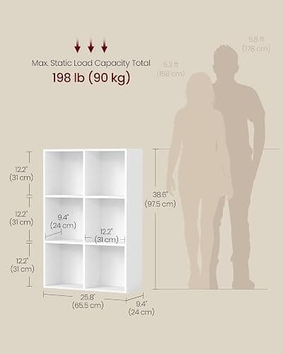 VASAGLE Custos Collection - Bookshelf, Bookcase, Cube Shelf with 6 Compartments, 9.4 x 25.8 x 38.6 Inches, Storage Shelf, for Living Room, Home Office, Dining Room, Cloud White ULBC423W01 thumbnail 3