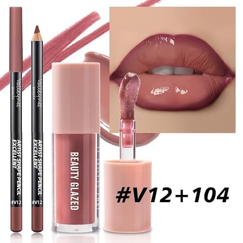 2Pcs/Set Mocha Brown Lip Liner and Nude Gloss Duo – 2PCS 90s Overline Lip Combo Set for Fuller Looking Lips, Deep Sculpting Contour Pencil & High Shine Hydrating Glass Gloss, Non-Sticky Volume Lip Kit thumbnail 6