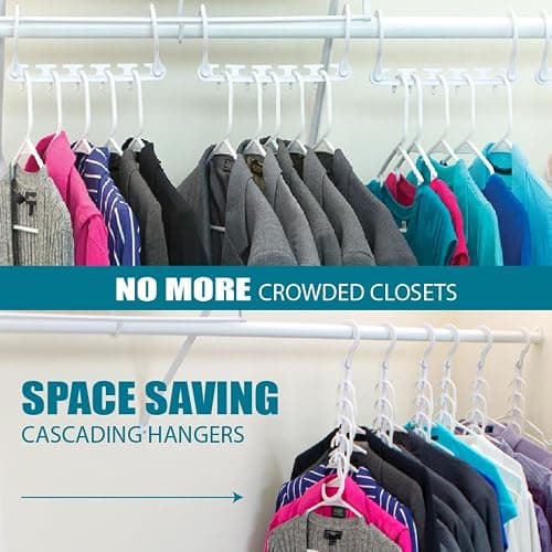Wonder Hanger Max 20-Pack Space Saving Hangers, Reinforced Hooks Swivels 360°, Cascading Hanger, College Dorms & Storage Closet Organizer, Fully Assembled – White thumbnail 6