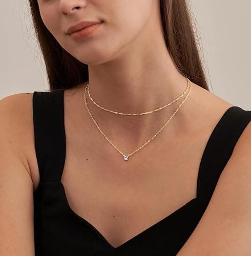 Tewiky Dainty 14k Gold Plated/Silver Cubic Zirconia Necklaces for Women, Simple CZ Jewelry Necklaces Trendy Gifts thumbnail 3