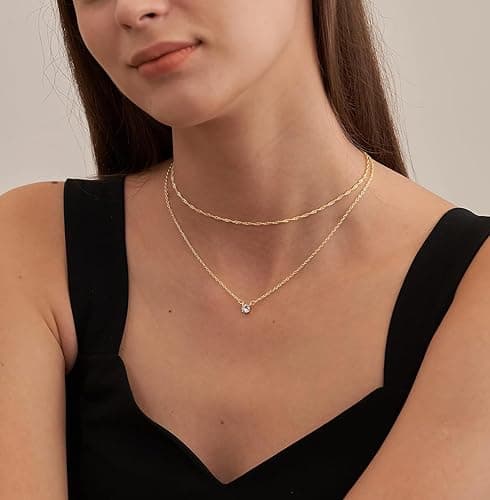 Tewiky Diamond Necklaces for Women, Dainty 14k Gold/Sterling Silver Choker Necklace Simple Gold Plated CZ Jewelry Necklaces for Women Trendy Gifts thumbnail 4