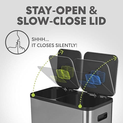 Simpli-Magic 18.5 Gallon (40L x 30L) Dual Compartment Step Trash Can – Kitchen Garbage Can with Waste & Recycling Bins – Slow-Close Lid, Odor Control, Hands-Free, Stainless Steel thumbnail 6