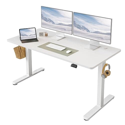 FEZIBO Electric Standing Desk, 55" x 24" Adjustable Height Sit/Stand Desk for Home Office, Ergonomic Workstation Computer Desk, White - 55 inches - White - Image 1