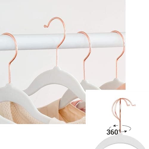 SONGMICS Slim Velvet Hangers, Non-Slip Clothes Hangers with Rose Gold Swivel Hooks, Space-Saving, for Closet, 50 Pack, White UCRF026W03 thumbnail 5