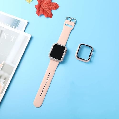 Compatible For Apple Watch Band With Case 38mm 40mm 41mm 42mm 44mm 45mm 46mm, Soft Silicone Waterproof Band + Diamond and Screen Protector Case For iWatch Series 11/10/9/8/7/6/5/4/3/2/1 & SE3 SE2 SE thumbnail 3