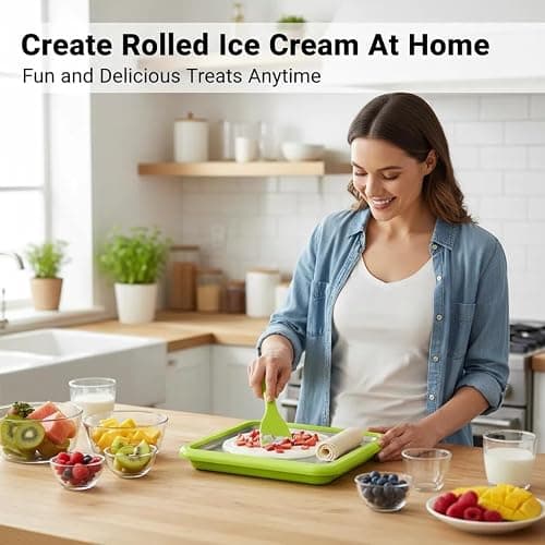 Instant Ice Cream Maker, At-Home Rolled Ice Cream Maker Kit, Instant Freeze Plate with 2 Scrapers, Ice Stir Frying Machine, DIY Homemade Ice Cream Tray,Easy Homemade Desserts (Green) thumbnail 2