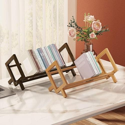Fox Claw Wood Tilting Bookcase in Living Room/Home/Office, Desktop Book Shelf Organizer Bookshelves Storage Rack for CDs/Magazine/Books Display (Coffee, 16"-L) thumbnail 7