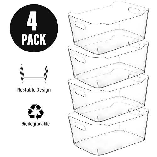 Clear Plastic Storage Bins for Kitchen Organization or Pantry Organizers and Storage, Freezer Fridge Organizer Storage Containers Bin for Organizing Refrigerator Medicine Closet Cabinet Organizers thumbnail 5