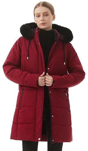 MOERDENG Women's Winter Puffer Coat Thicken Fleece Lined Down Jacket Waterproof Faux Fur Detachable Hooded Parka - Medium - Red thumbnail 6