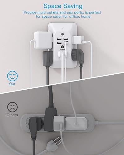Outlet Extender with Night Light, HANYCONY Multi Plug Outlet, USB Wall Charger Surge Protector 4 USB Ports(1 USB C), Power Strip Electrical Outlet Splitter Expander for Home Office Dorm Room, ETL thumbnail 7