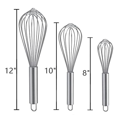 Whisks for Cooking, 3 Pack Stainless Steel Whisk for Blending, Whisking, Beating and Stirring, Enhanced Version Balloon Wire Whisk Set, 8"+10"+12" thumbnail 3