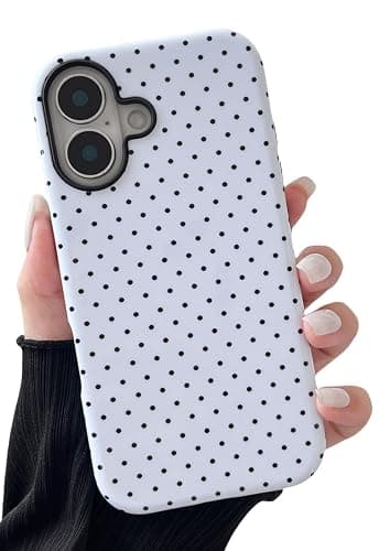 Longlayss Compatible with iPhone 16 Plus Case Cute Aesthetic Polka Dot Phone Case for Women Girl Shockproof Slim TPU and Hard PC Protective Cover (White) - Image 1