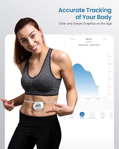 RENPHO Body Measuring Tape, Smart Tape Measure for Weight Loss, Bluetooth Fitness Equipment with App, Measuring Waist, Hip, Bust, Arms, Muscle Gain, Retractable, 60in /150cm, White thumbnail 3