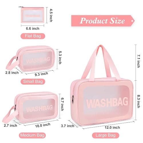 YuanCheng Upgrade Travel Toiletry Bags for Women, Pack-4 Different Size Make Up Bags with Handle, Large Capacity Translucent Waterproof Travel Cosmetic Bags (Comestic Bag-Pink) thumbnail 3