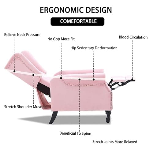 Altrobene Velvet Accent Chair, Push Back Recliner Chair, Wingback Arm Chair for Living Room/Bedroom/Home Theater/Reception Area, Pink thumbnail 6
