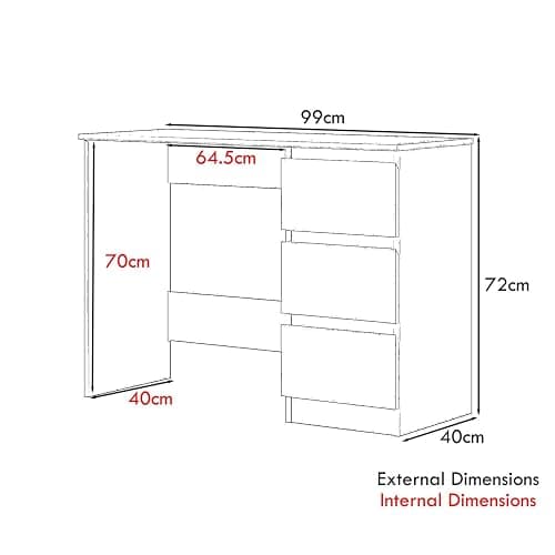FWStyle Modern White Gloss 3 Drawer Dressing Table Home Office Desk Scandinavian Style Matt Frame thumbnail 3