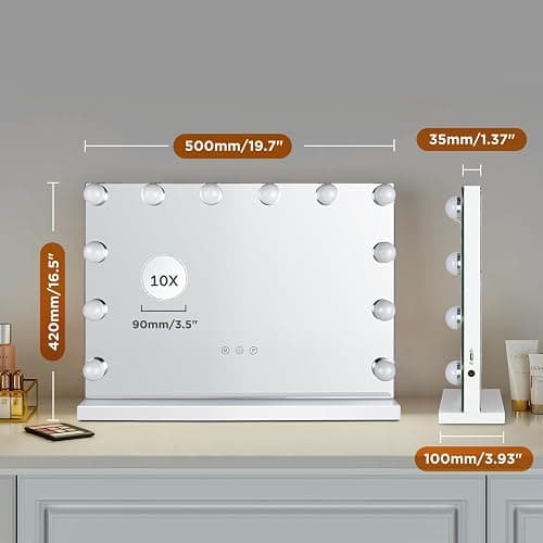 M MIVONDA Vanity Mirror with Lights, Lighted Makeup Hollywood Mirror with Dimmable 3 Color Lights LED Bulbs for Desk and Wall, Mirrors with Plug-in and USB Charger for Bedroom thumbnail 2