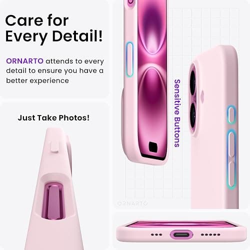 ORNARTO Compatible with iPhone 16 Case 6.1", Slim Liquid Silicone 3 Layers Full Covered Soft Gel Rubber Shockproof Phone Case, Protective Cover with Anti-Scratch Microfiber Lining-Chalk Pink thumbnail 5