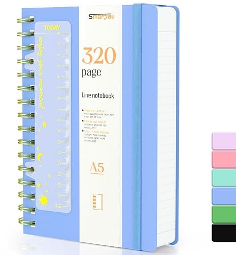 Smarpau A5 Notebook, 320 Pages Thick Hardcover Wirebound Spiral Notebook, 100gsm Thick Paper Journals for Women Men Writing, Waterproof PVC Notepad for School Office, 14.5 x 21cm - Blue - Image 1