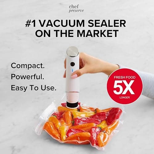 Chef Preserve Compact Vacuum Sealer for Food (Vacuum Sealer Machine + 10 Reusable Vacuum Bags) Powerful Handheld Vacuum Sealer Machine, Seal Meal Saver, Portable Food Sealer thumbnail 2
