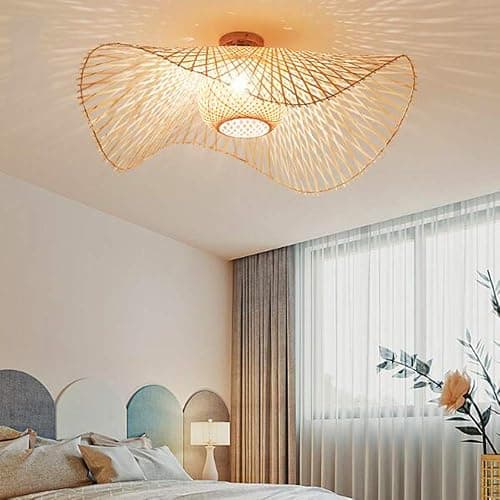 Plafonnier En Bambou Suspension Rétro E27 Lustre Rotin Naturel Éclairage Campagne Tissé À La Main Chambre Restaurant Salon Café Décoration Économie D'énergie, A, 55cm thumbnail 2