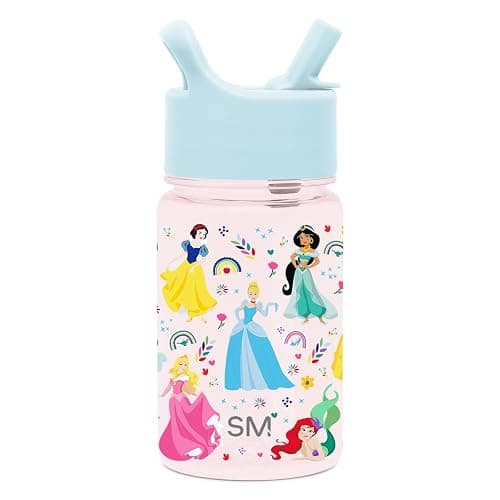 Simple Modern Disney Princess Kids Water Bottle Plastic BPA-Free Tritan Cup with Leak Proof Straw Lid | Reusable and Durable for Toddlers, Girls | Summit Collection | 12oz, Princess Rainbows - Image 1