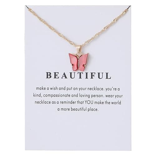 Rrdaily 9 Pcs Dainty Colorful Butterfly Pendant Necklace Set for Women,Bohemian Acrylic Butterfly Chain Necklace Cute Jewelry Gift thumbnail 6