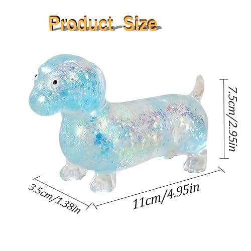 Dachshund Squishy Stress Toy,Glitter Dog (Blue) | Maltose Stress Ball, Slow Rise Fidget for Anxiety Relief, Soft Squeeze Desk Gadget for Home Office Travel thumbnail 2
