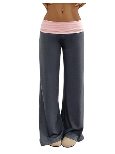 SOLY HUX Women's Sweatpants Color Block Low Rise Fold Over Waist Baggy Wide Leg Pants - Image 1