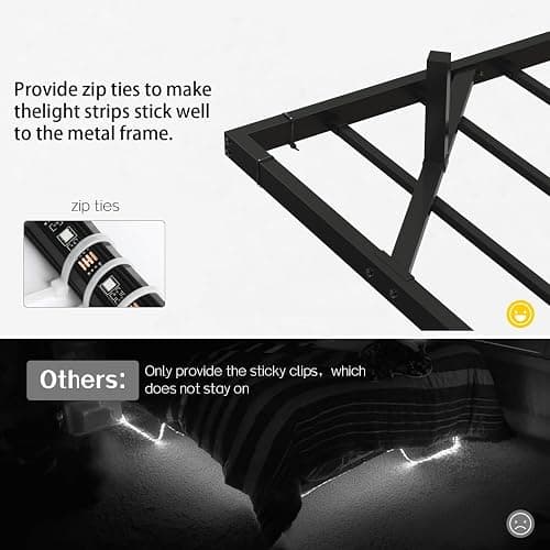 SANGMUCEN Floating Queen Bed Frame with LED Lights & USB Charging Station, Metal Platform Bed Frame Queen Size, No Box Spring Needed, Steel Slat Support, Anti-Noise Foam Stickers, Easy to Assemble thumbnail 6