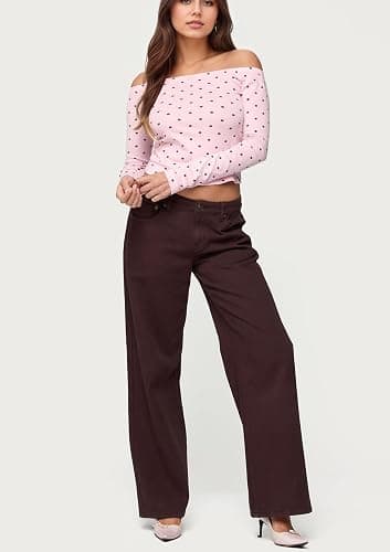 calbatic Polka Dot Off The Shoulder Crop Tops for Women Long Sleeve Slim Fit Going Out T Shirts Sexy Party Clubwear thumbnail 3