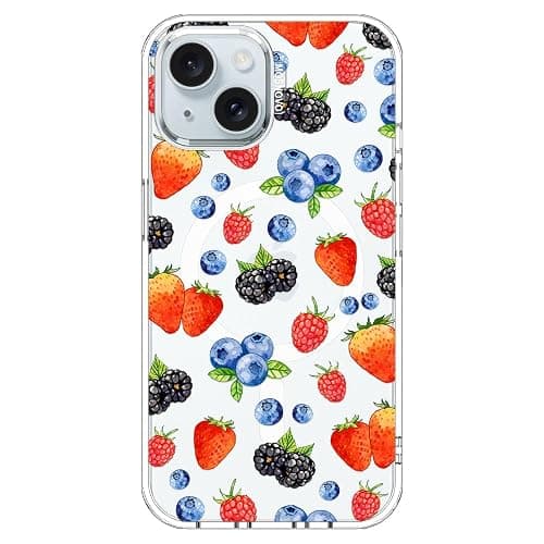MOSNOVO for iPhone 15 Case, Compatible with Magsafe, Shockproof Military-Grade Protection 6.6ft Drop Tested, Magnetic Clear Phone Case for iPhone 15, Wild Berries Design - Image 1