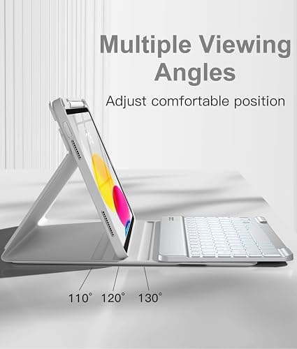 Hamile for iPad 11th 10th Generation Case with Keyboard - 7 Colors Backlit Wireless Detachable Folio Keyboard Cover with Pencil Holder for iPad A16 11-inch 2025 10th Gen 10.9 Inch 2022 (Light Gray) thumbnail 5