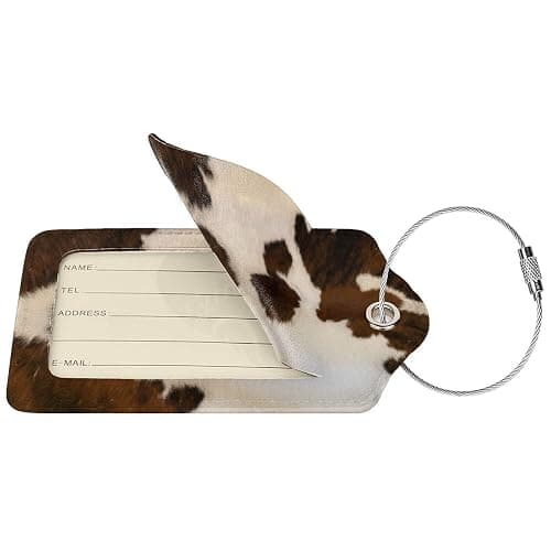 BLOCIT Luggage Tags - 2-Pack PU Leather with Privacy Cover & Stainless Steel Loop - ID Labels for Suitcases & Travel Bags - Cow Hide Brown thumbnail 3