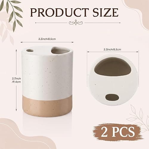 Hushee 2 Pack Color Block Ceramic Coffee Mugs with Sip Hole | 10 oz, Beige and White Espresso Cups, Half Lid, Boho Ceramic Mugs, for Iced Coffee, Home Office Daily Supplies thumbnail 3