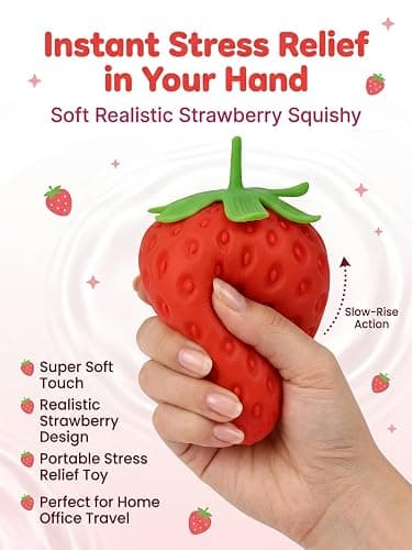 Strawberry Squishy Squishy Strawberry 3.15''/7'' Stress Ball Slow Rising Slow Rise Toy Jumbo Cheese Giant Fruit Big Fidget Party Favor Pressure for Adults Soft Squeeze Relief(Small 3.15in 1PC) thumbnail 3