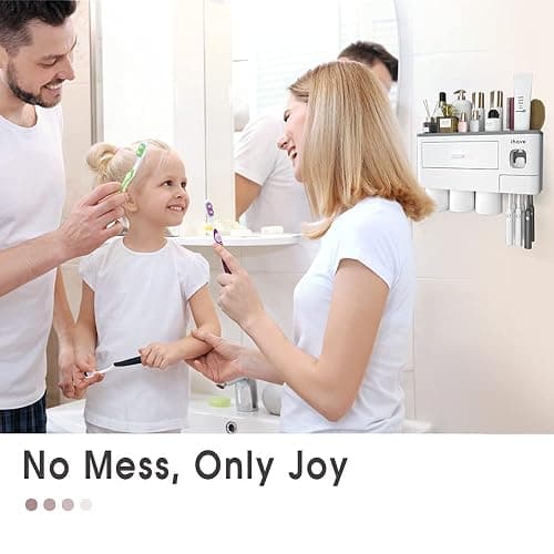 iHave Toothbrush Holder for Bathroom, 3 Cups Toothbrush Holder Wall Mounted with Toothpaste Dispenser - Large Capacity Tray, Cosmetic Drawer - Bathroom Accessories & Bathroom Organization Storage thumbnail 6